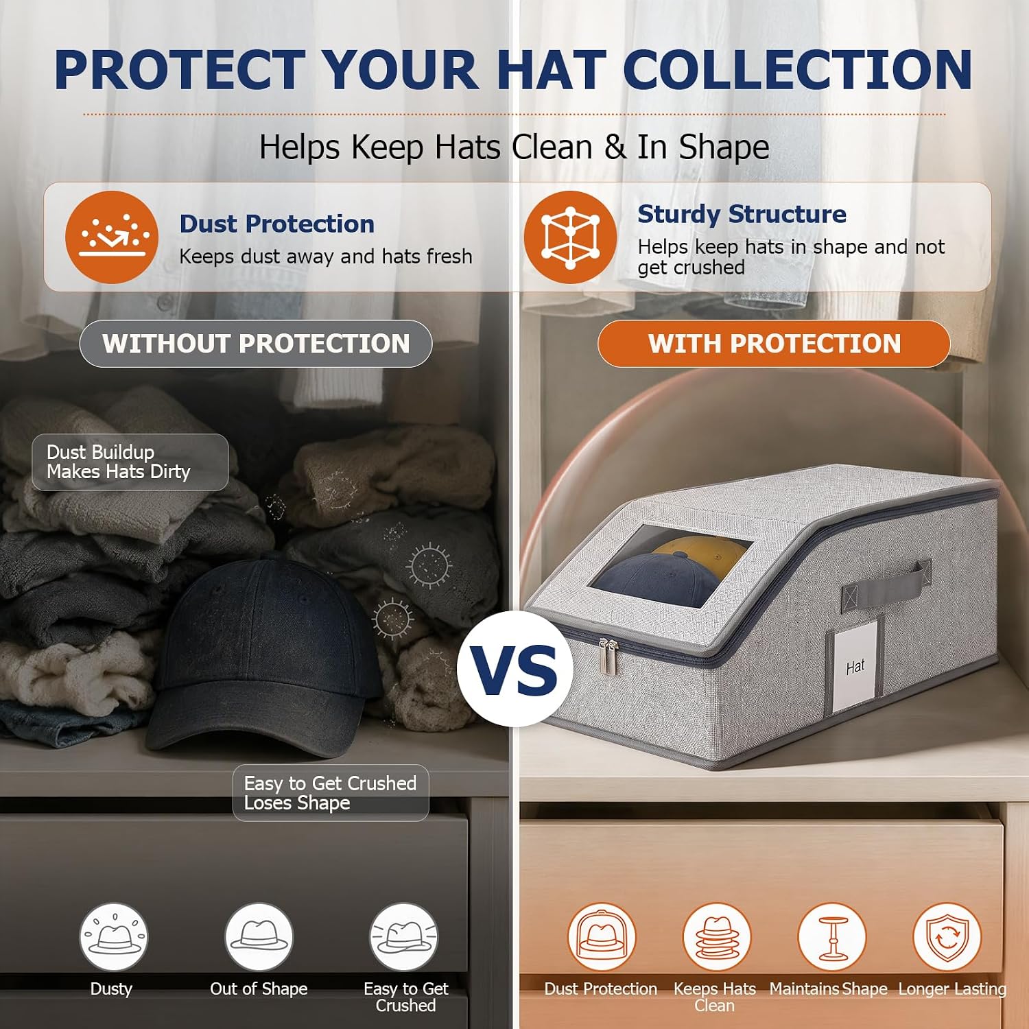 2 Pack Stackable Hat Organizer Storage for Baseball Caps for Closet