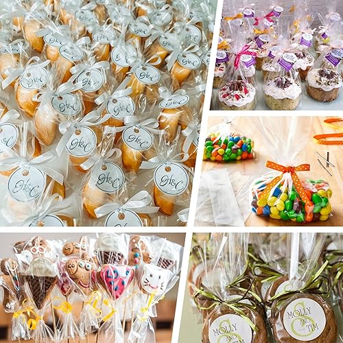 Miniatura 2 de VGOODALL Paquete de 200 bolsas de golosinas, bolsas de celofán con lazos de 4 x 6 pulgadas para algodón de azúcar, galletas, palomitas de maíz,