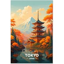 Aozomo Tokyo Wall Art Japan Travel Poster, Mount Fuji Pagoda Canvas Print, Japanese Landscape Decor for Living Room Bedroom Office Unframed,8x12in