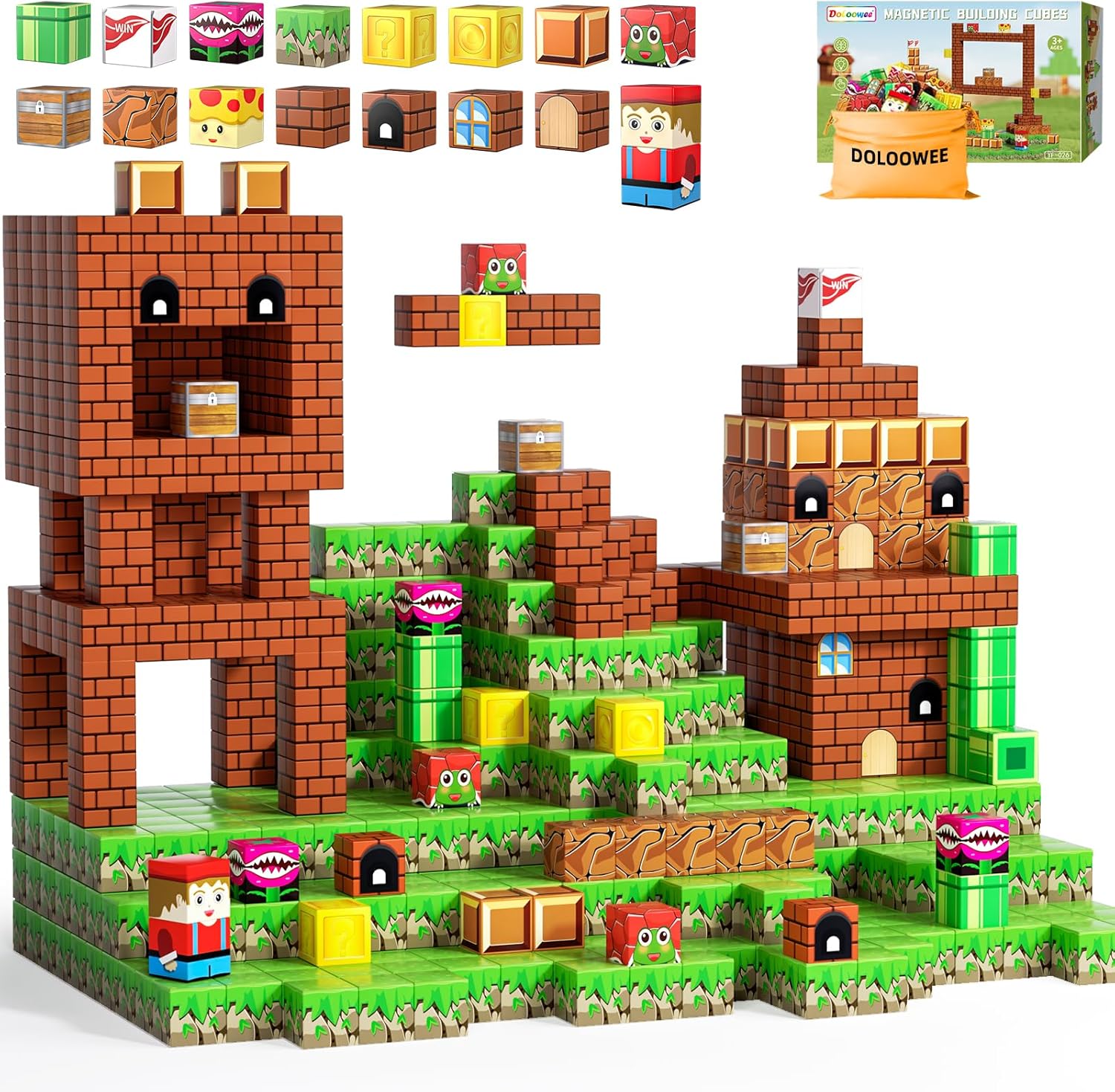 Doloowee Magnetic Building Blocks Sets - Magnetic Cubes for Kids 4-8, Toddler Kids Toys Magnet Blocks Ages 3-5, Mine World Game Themed Gifts Toys for 3 4 5 6 7 8+ Year Old Boys & Girls