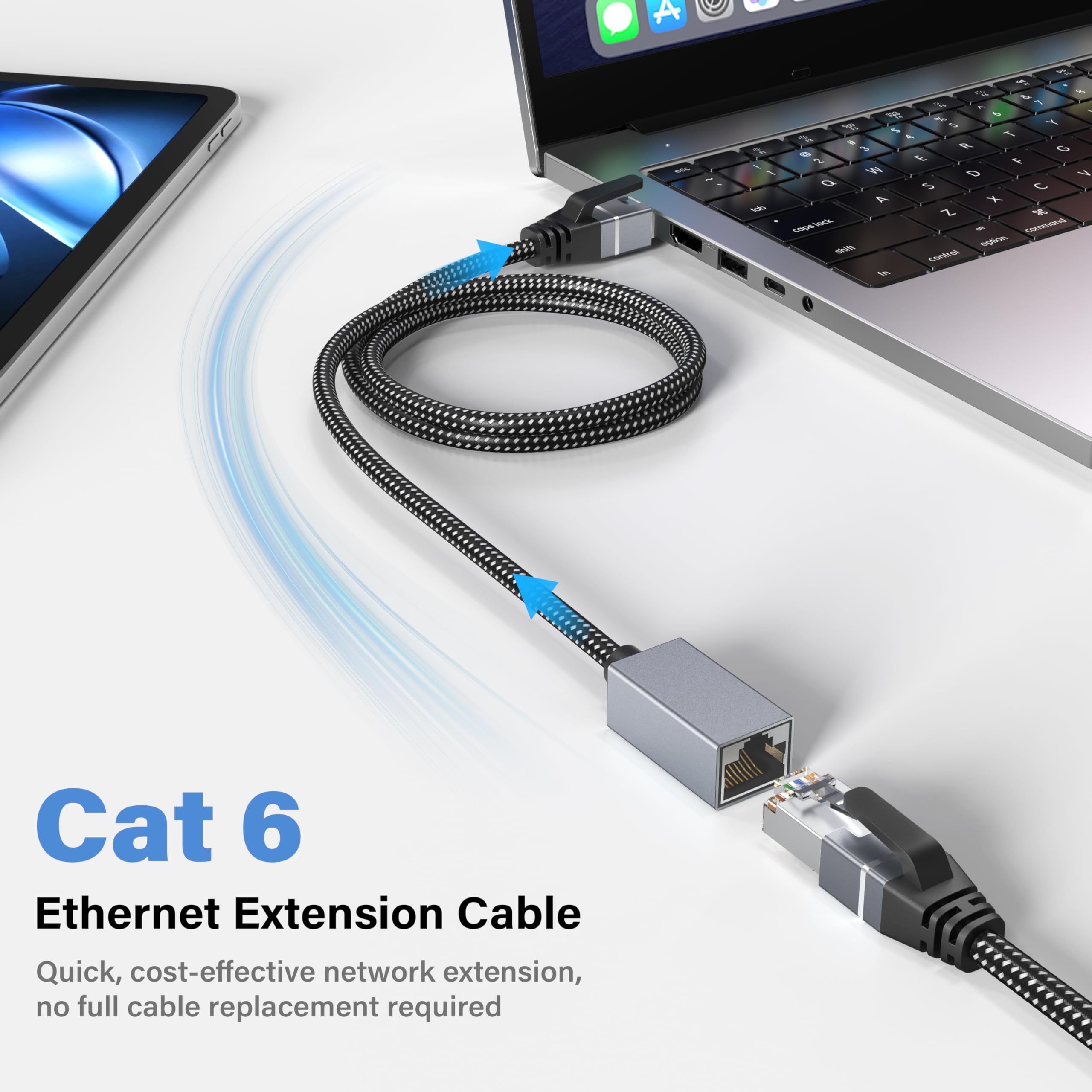 Orbram Câble d'extension Ethernet Cat6 de 3 m, prend en charge 1000 Mbit/s et câble LAN Cat6/Cat5e/Cat5 en nylon tressé RJ45 LAN Connecteur mâle vers femelle pour routeur/modem/Smart TV/PC/ordinateur