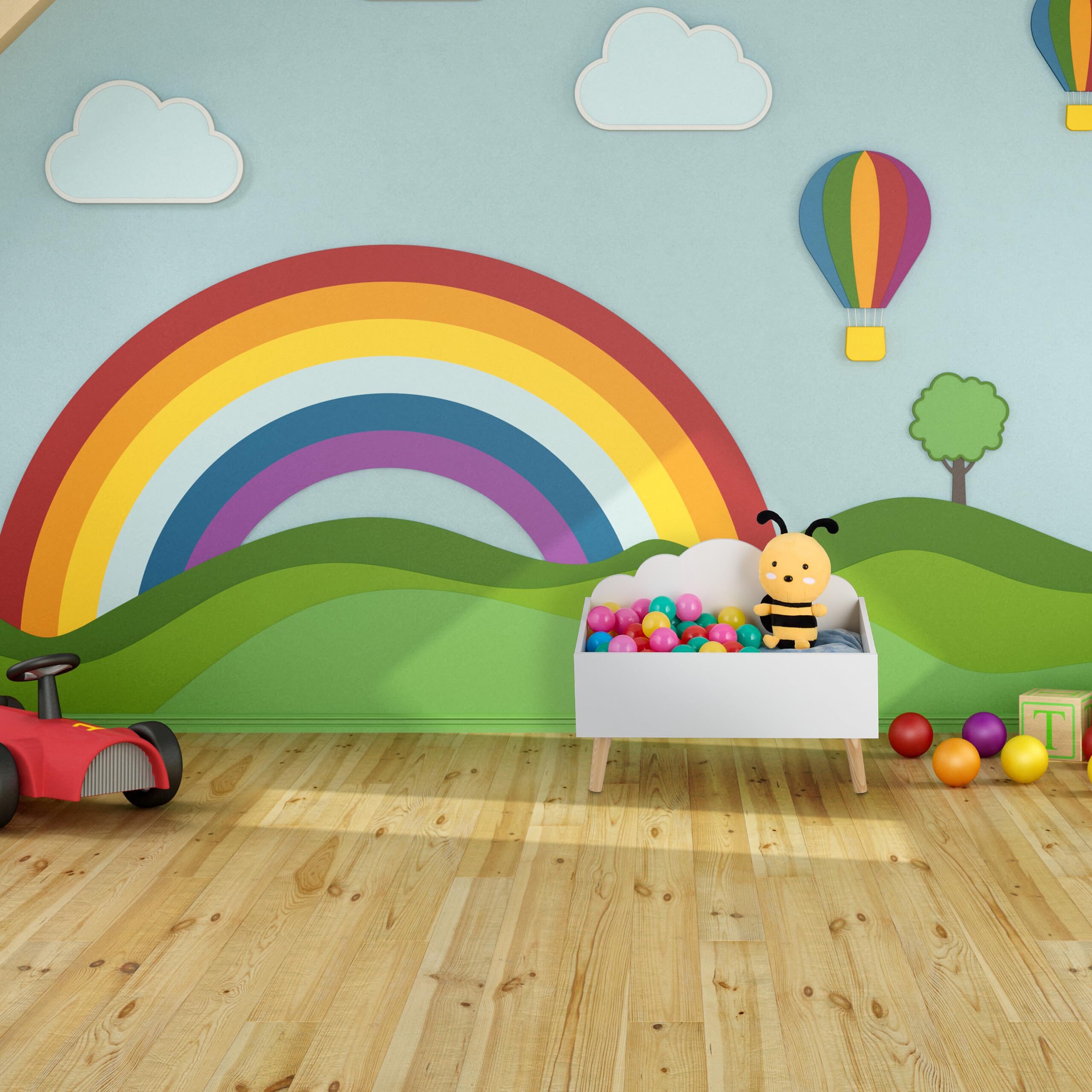 Relaxdays Baúl de Almacenaje con Dieño de Nube, Arcón Juguetes, Juguetero, Libros, Peluches, 45x60x30 cm, MDF, Blanco
