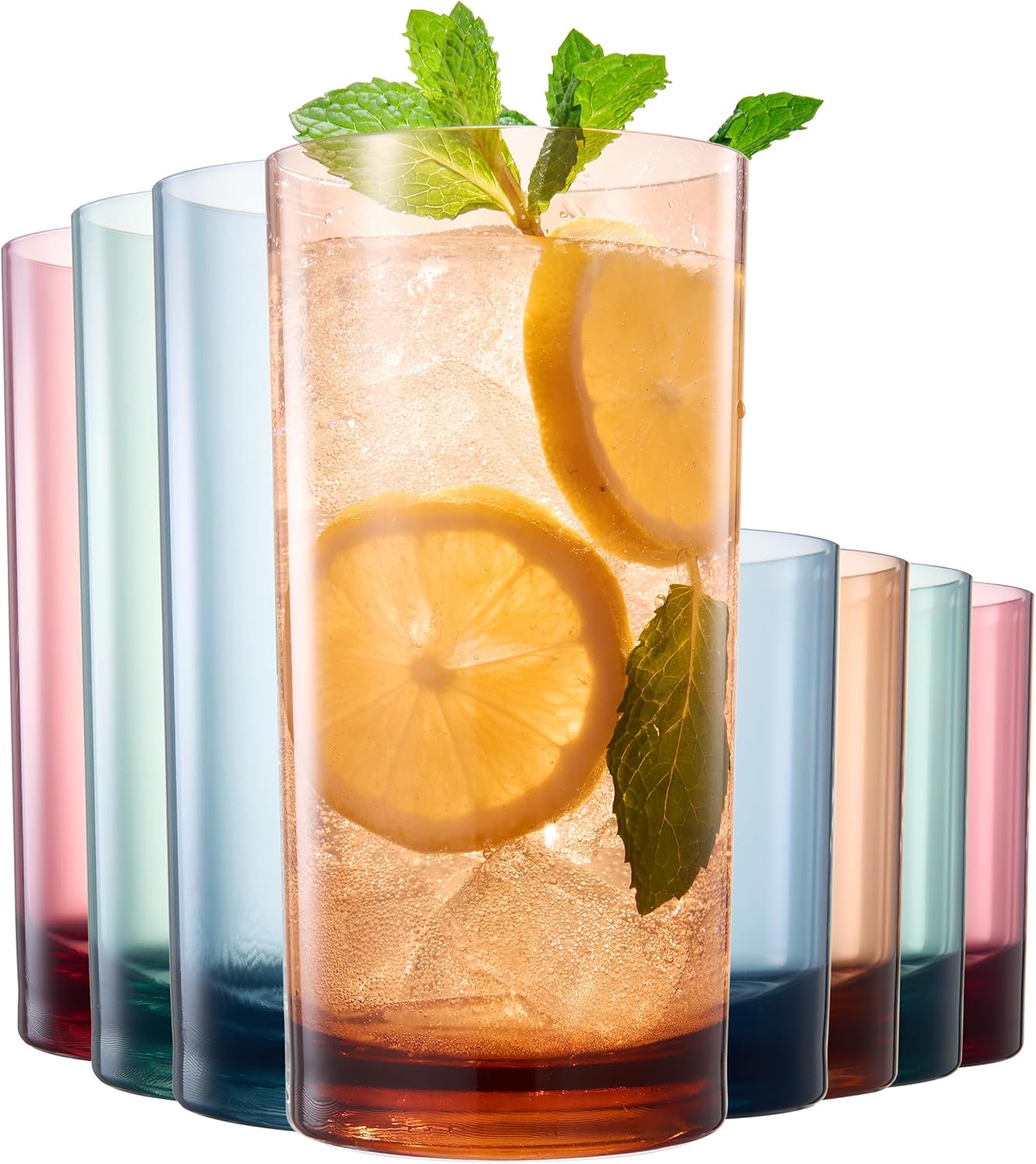 Khen Colored Acrylic Classic Plastic Reusable Drinking Glasses (Set of 8) Restaurant Cups Style 12oz Rocks & 16oz Water Cups Tumbler, Juice, Wine | BPA-Free Tumblers | Top-Rack Dishwasher Safe