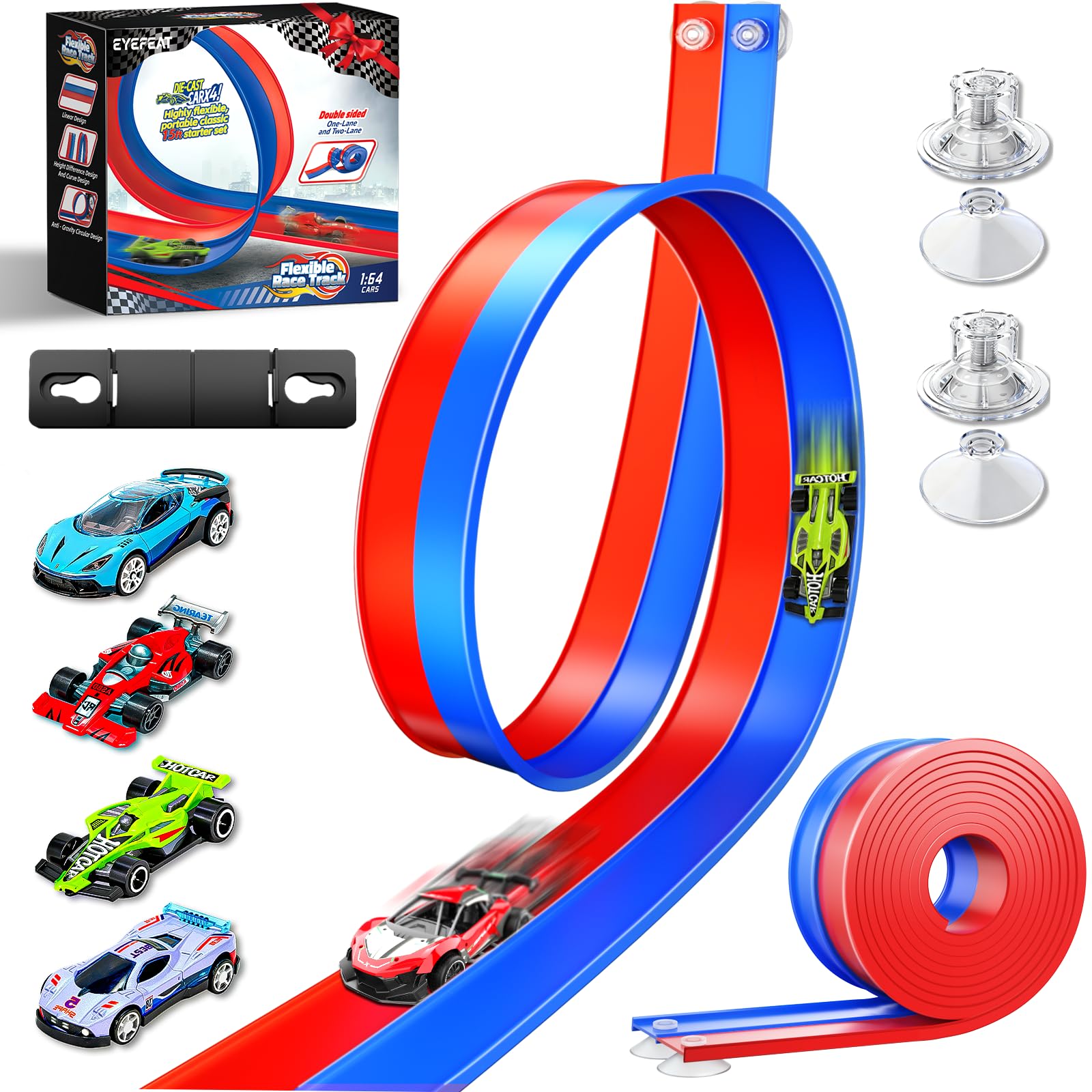 Amazon.com: Double Lane Race Car Track with Suction Cups，Portable