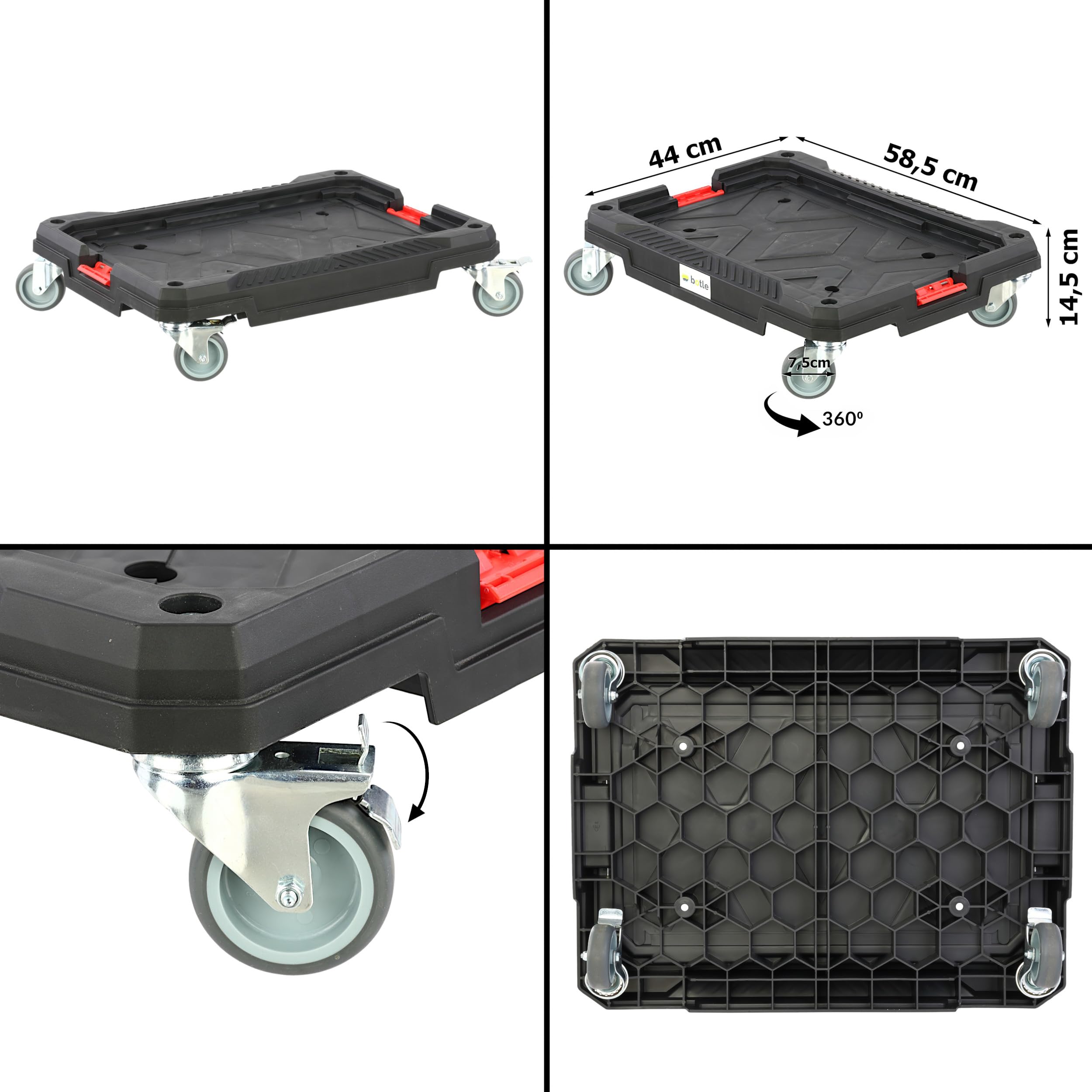 Piattaforma mobile 4 ruote con 3 grandi scatole portautensili altezza 77 cm Set modulare serie Basic