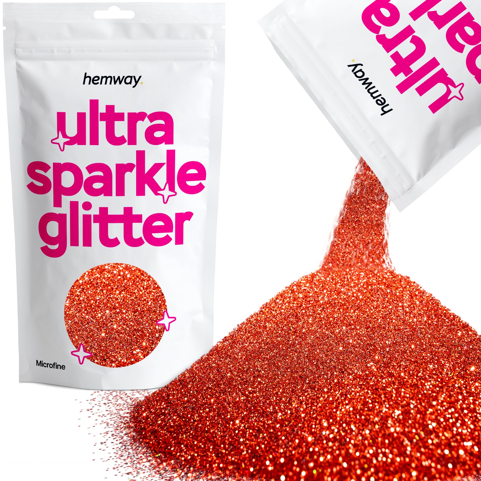Hemway Ultra Sparkle Glitter Red Holographic 100g Microfine | Glitter for Arts & Craft, Makeup, Nail Art, Crafting, Card Making, Sparkle Decoration