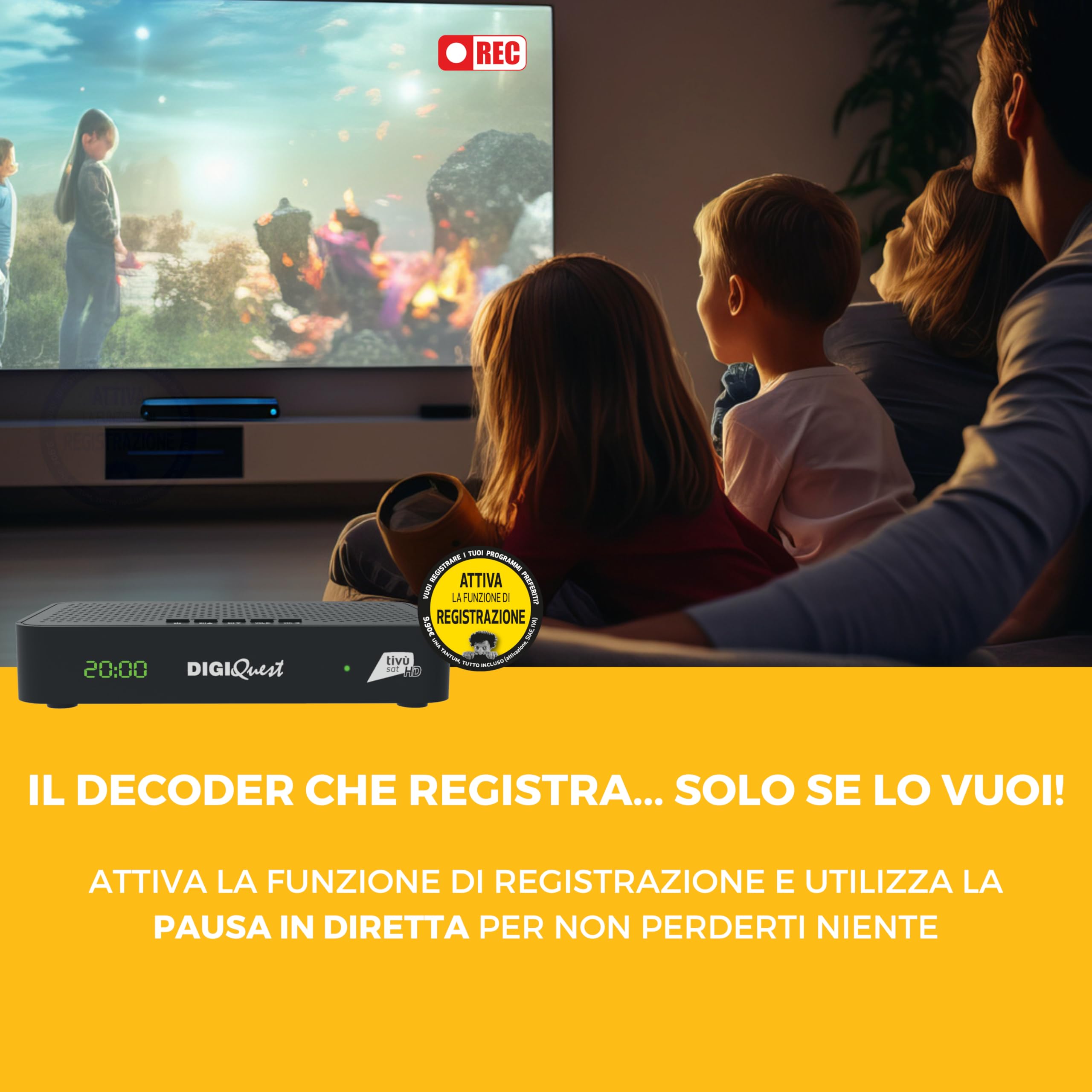 DIGIQUEST Decoder Combo tivùsat Maximo |DVB-S2 e DVB-T2 |Telecomando 2 in 1 |Smartcard tivùsat inclusa | Funzione di registrazione attivabile | HDR10 / HLG | Merlin