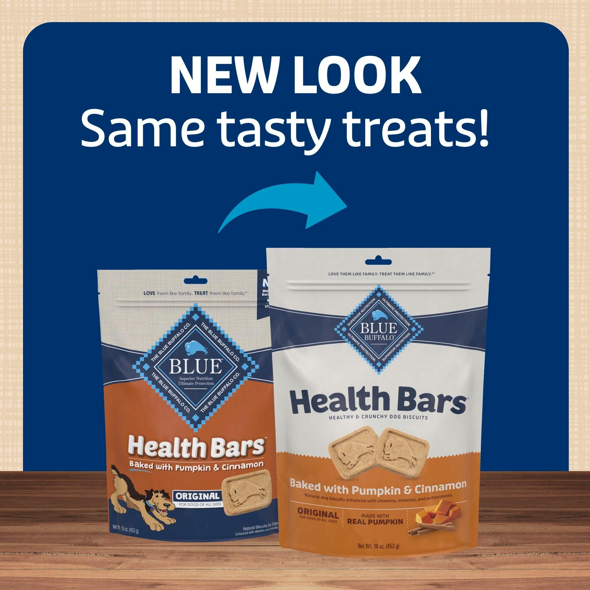 Blue Buffalo Health Bars Crunchy Dog Biscuits, Oven-Baked With Natural Ingredients, Pumpkin & Cinnamon, 16-oz Bag