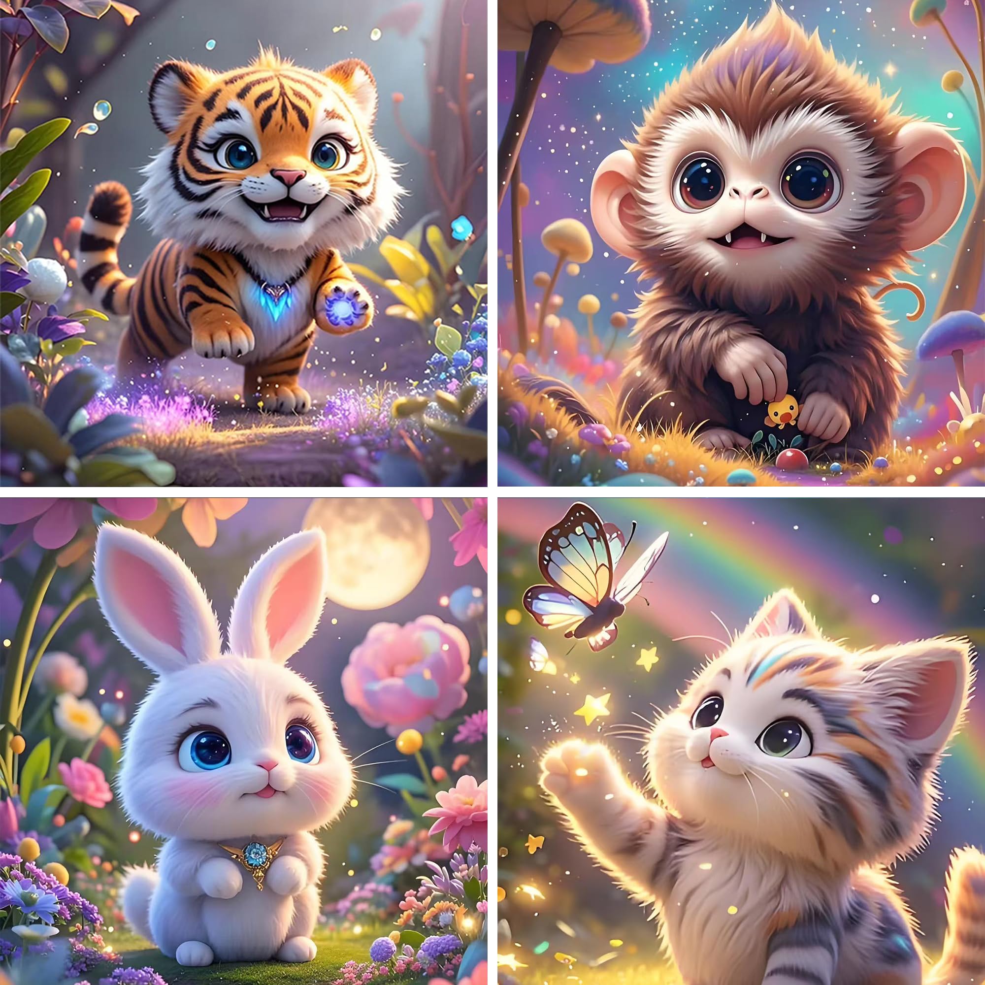 Tyanlenr 4 Pack Animals Diamond Painting 5.9x5.9 in, 5D DIY Full Round Drill Diamond Art Painting Kits for Kids, Cute Animal Picture Crystal Gem Paintings for Desktop Wall Decor