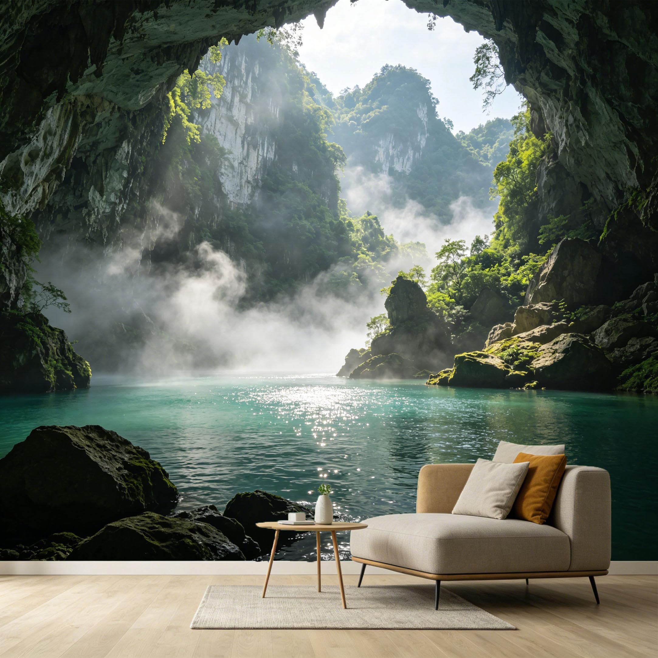 Custom Size Wall Murals Limestone Cave Mountain Lake Landscape 3D Trompe L’oeil SelfAdhesive Wall Fabric Removable Large Wallpaper for Photo Living Room