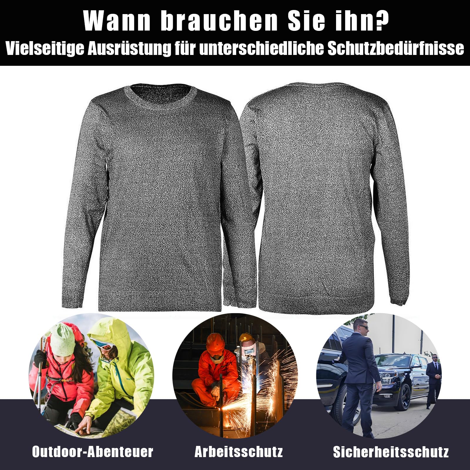 Stichsichere Kleidung(grau),Schutz-T-Shirts der Stufe 5, reißfest,Schnitt- und Stichschutz,Robustes Für Sicherheitsschutz,tägliches Pendeln,Patrouille im Dienst,Geschäftsreisen