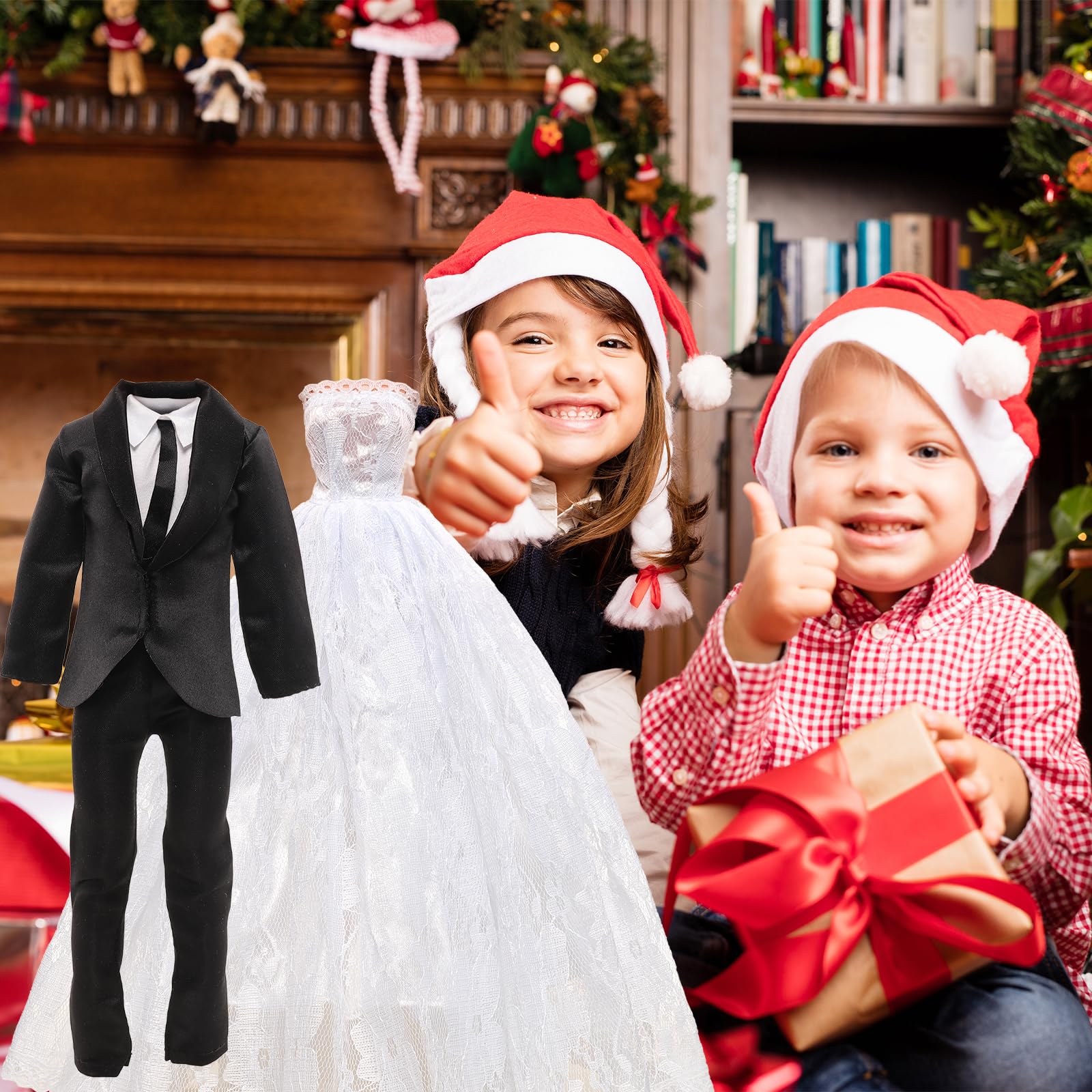 Miunana Piękne stroje ślubne dla lalek, sukienka ślubna z welonem, buty na ślub dla lalek o wysokości 30 cm