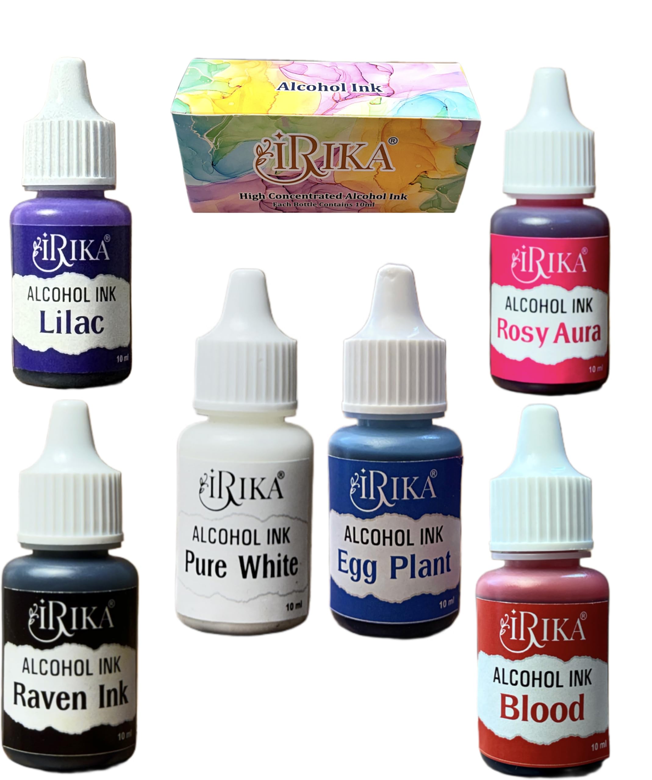 Pack of 6 Alcohol Inks for Resin Art – Keto Version, Non-Toxic, High-Concentrated, 10ml Each – Raven, Blood, Eggplant, White, Lilac, Rosy Aura Shades-image-12