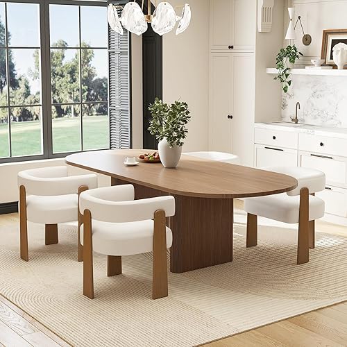 Miniatura 15 de Juego de 4 modernas sillas de comedor blancas Boucle con patas de metal dorado, sillones tapizados de barril de mediados de siglo con respaldo