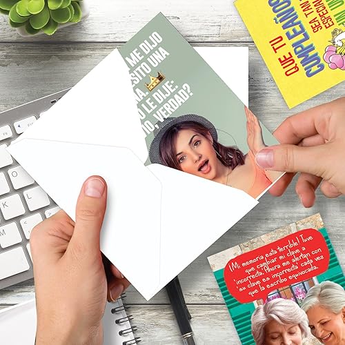 Miniatura 6 de NobleWorks Paquete surtido de 3 divertidas tarjetas de felicitación de cumpleaños españolas con sobres para mujer (3 diseños, 1 cada uno) Spanish
