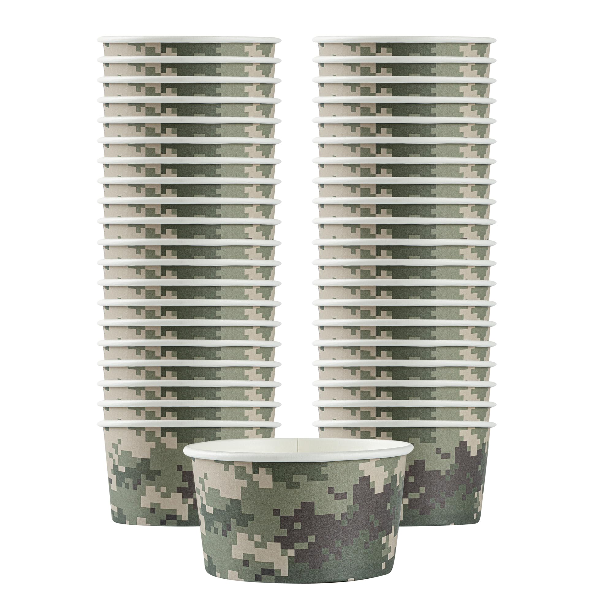 Restaurantware Coppetta 8 Ounce Dessert Cups, 80 Disposable Ice Cream Cups - Lids Sold Separately, Sturdy, Camouflage Paper FroYo Bowls, For Hot And Cold Foods, Perfect For Gelato Or Mousse