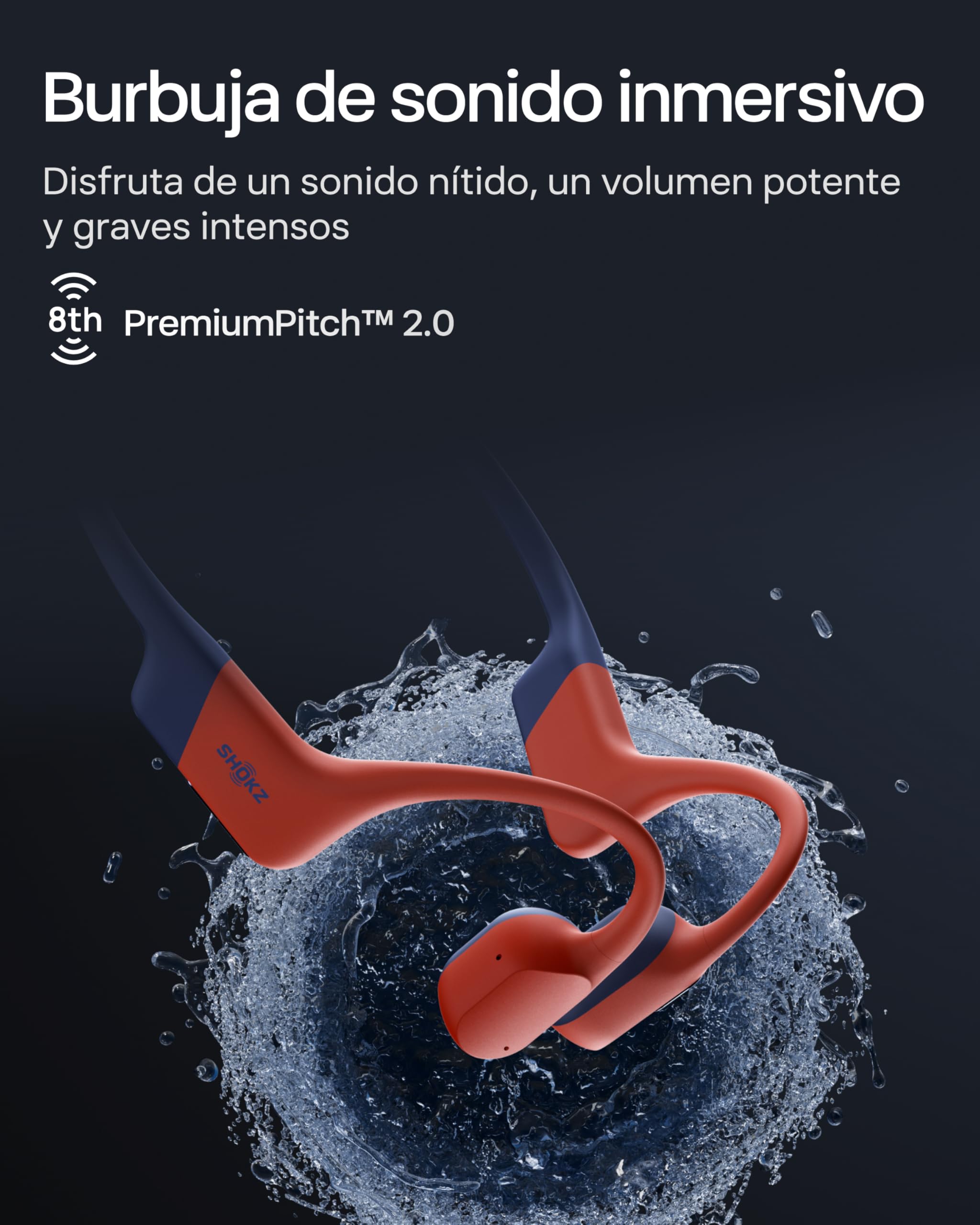 SHOKZ OpenSwim Pro Auriculares Conducción Ósea Natación Bluetooth 5.4, Rojo | Impermeable IP68 | Mics con Cancelación Ruido | Carga Inalámbrica | 9H Autonomía | 32GB MP3 | Open-Ear | para Nadar Deportivo