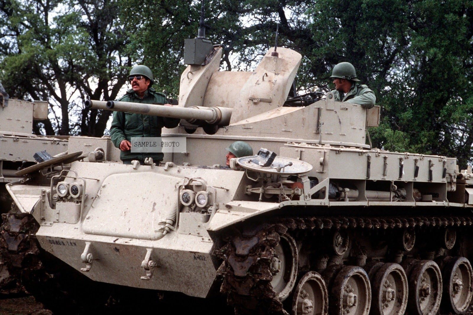 Photo A left front view of an M-42A1 40mm self-propelled anti-aircraft gun being prepared for action during joint Air Force and US Readiness Command training exercise Brave Shield XIX, 03/15/1979