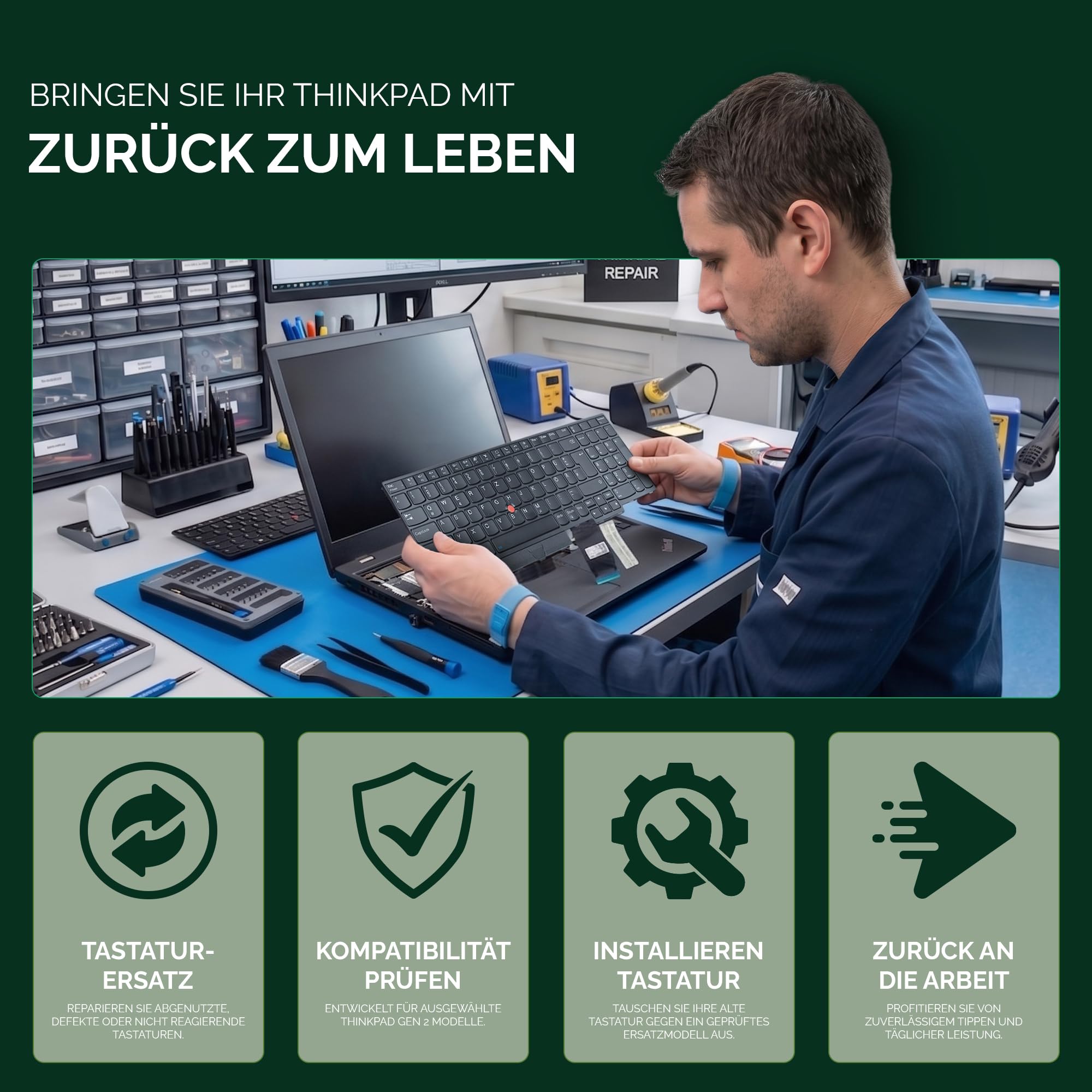 Ersatz-Tastatur kompatibel mit Lenovo ThinkPad P15 Gen 2 / T15g Gen 2 / P17 Gen 2 - Deutsches QWERTZ-Layout, beleuchtet, TrackPoint, NumPad, schwarz