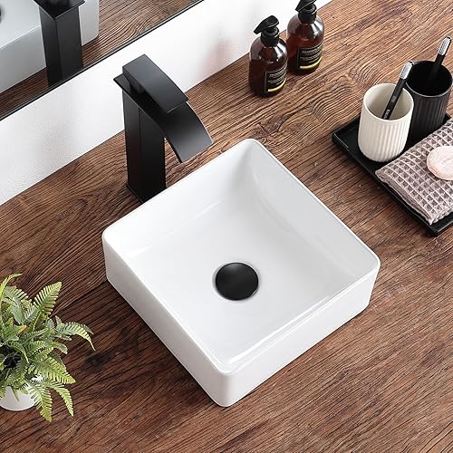 Miniatura 5 de Fregadero rectangular de 18.9 x 15.0 in, color negro, fregadero de cerámica de porcelana para baño