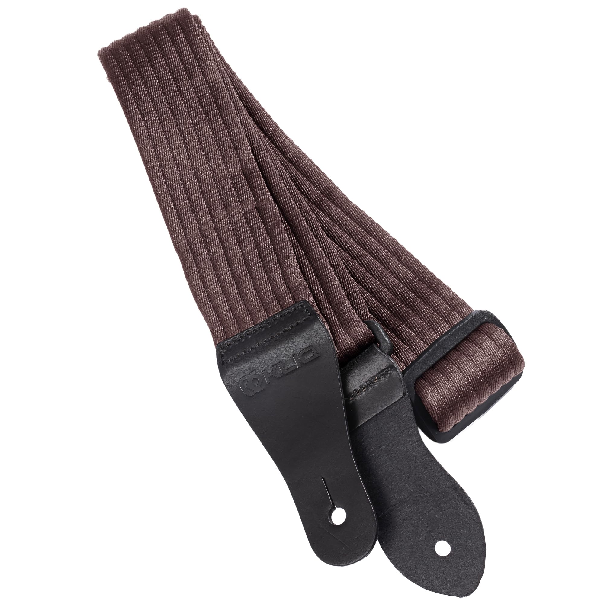 KLIQ Vintage Woven Guitar Strap for Acoustic and Electric Guitars | '60s Jacquard Weave Hootenanny Style | 2 Rubber Strap Locks Included, Brown