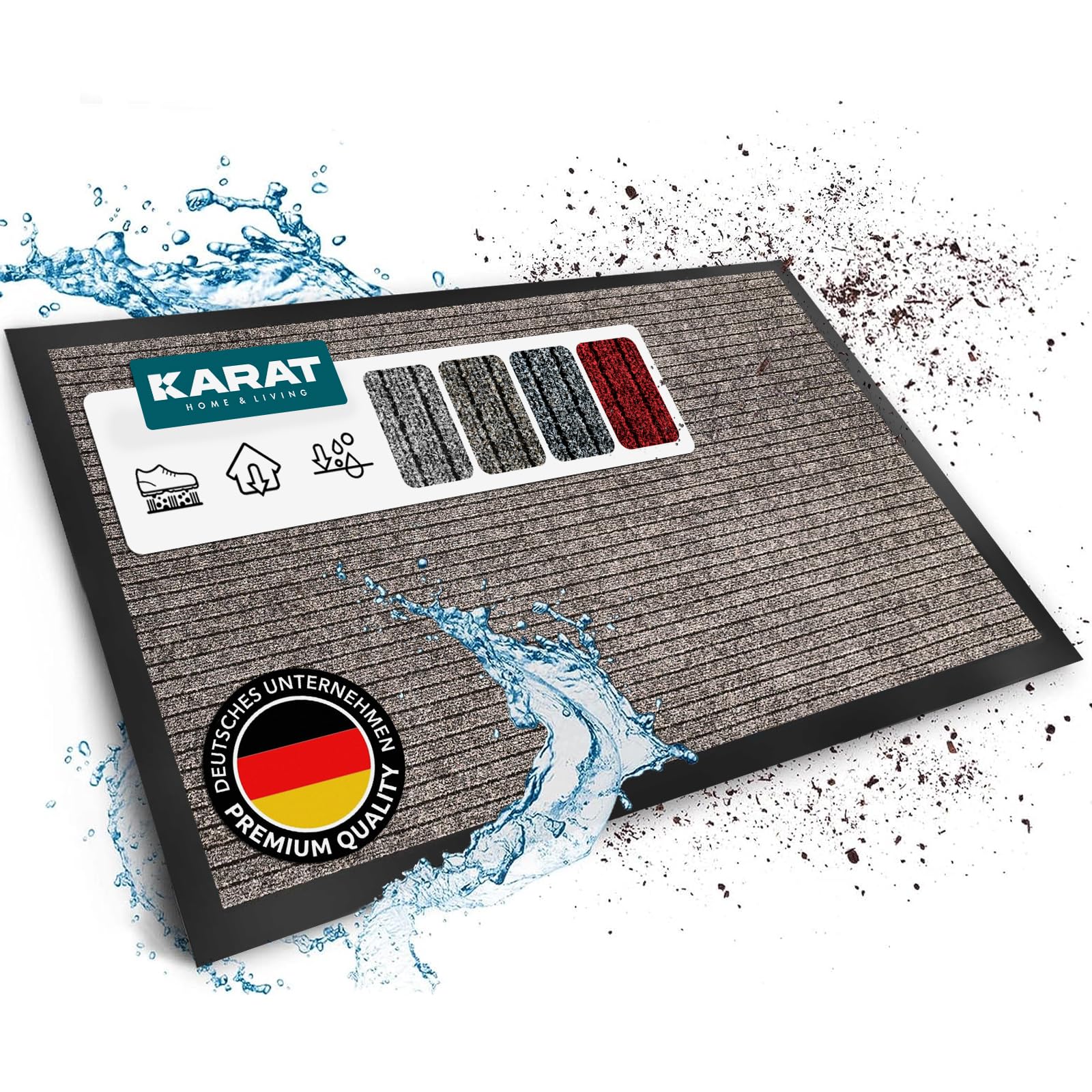 KARAT Tapis anti-salissure Dura, 150 x 180 cm, Beige, paillasson avec dos antidérapant, tapis de porte pour l'entrée, paillasson