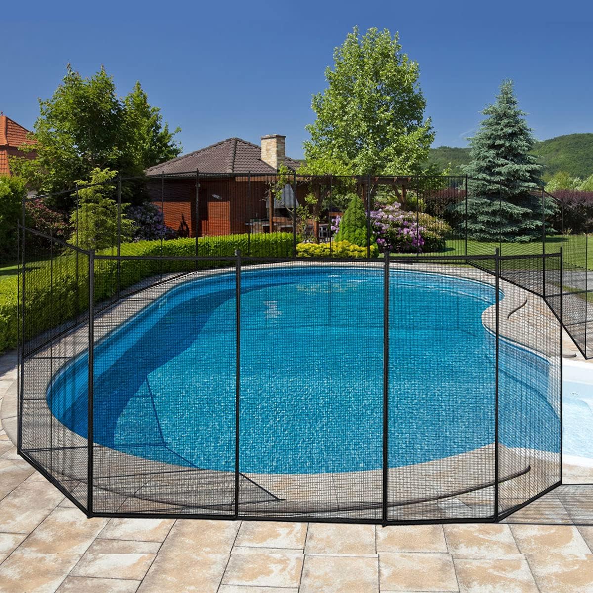 TANGZON Swimming Pool Fence, 4FT x 12FT Detachable Children Swimming Safety Fencing with PVC Edge, Outdoor Roll-up Pool Mesh Barrier for Garden, Patio and Courtyard