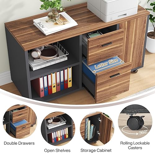 Miniatura 5 de Tribesigns Escritorio ejecutivo de 71 pulgadas, escritorio en forma de L con archivador móvil, mesa de oficina ejecutiva con 2 cajones y estantes de