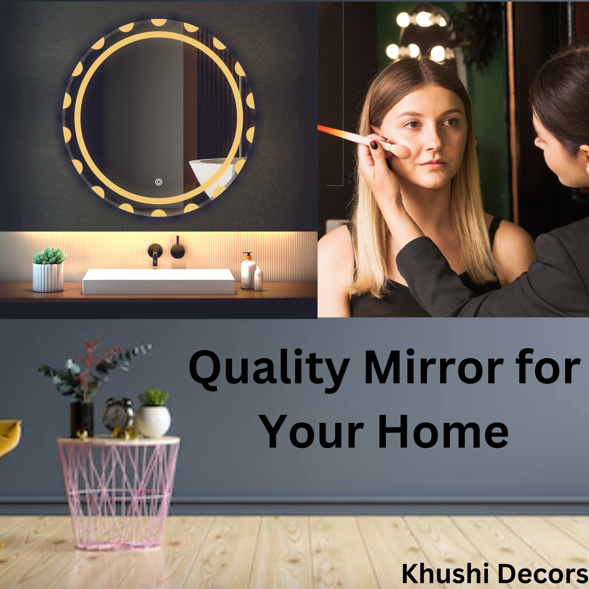 Khushi Decors LED Mirror Glass for Bathroom Wall - Decorative Home Decor Mirror for Bedroom, Living Room, Hall, Makeup Room, Washbasin (21x21 Inch Round TS7) 1