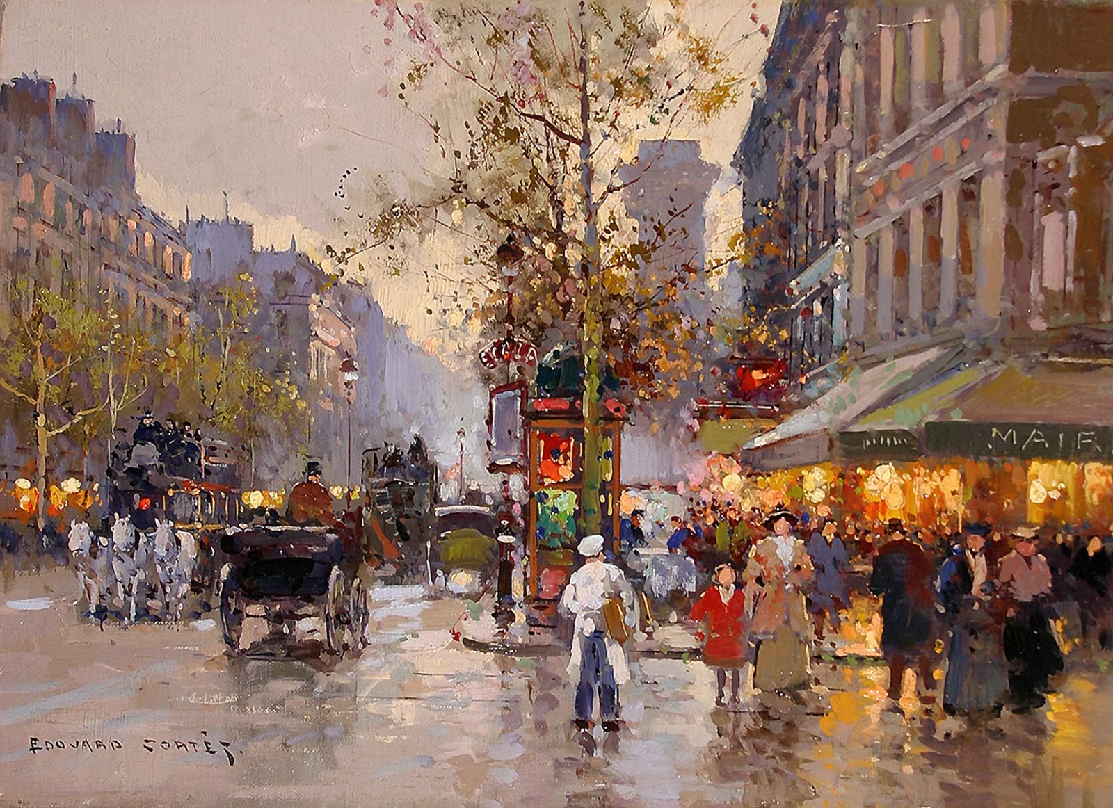 Edouard Leon Cortes Porte St. Denis 1905 Private Collection 30" x 22" Fine Art Giclee Canvas Print (Unframed) Reproduction