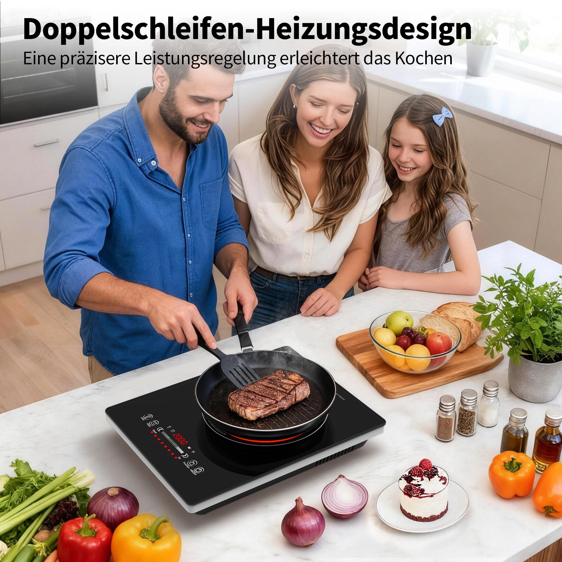 VBGK Cerankochfeld 1 Platte, 220V, 2000W glaskeramikkochfeld Cerankochfeld mit LED-Touch-Steuerung, 10 Leistungsstufen, 4-Stunden-Timer, Sicherheitsverriegelung