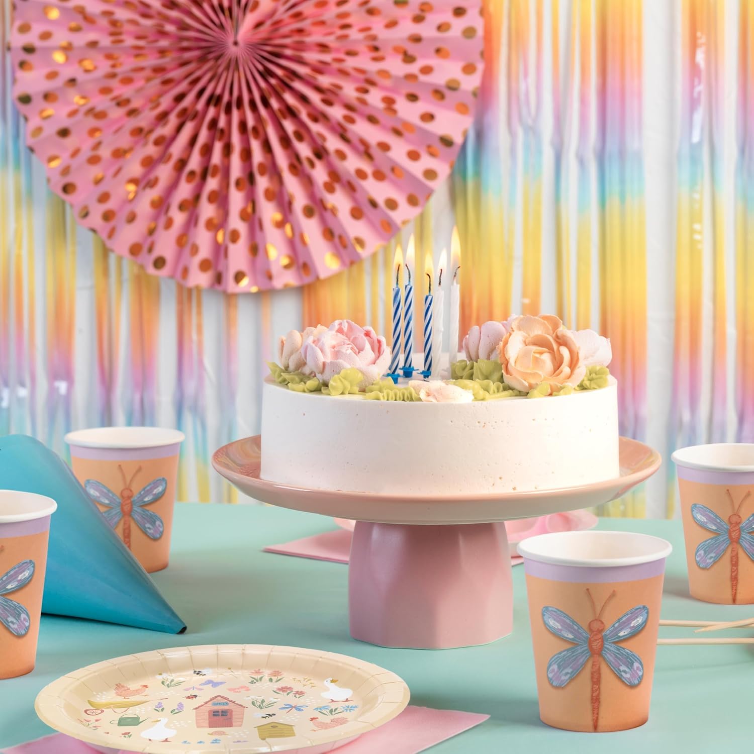 Cheerland Dragonfly Paper Cups for Garden Party Decorations Pink Butterfly Theme Pastel Tea Party Table Decorations Disposable Paper Kids Birthday Table Decor Bridal Shower Spring Summer Party 50pcs