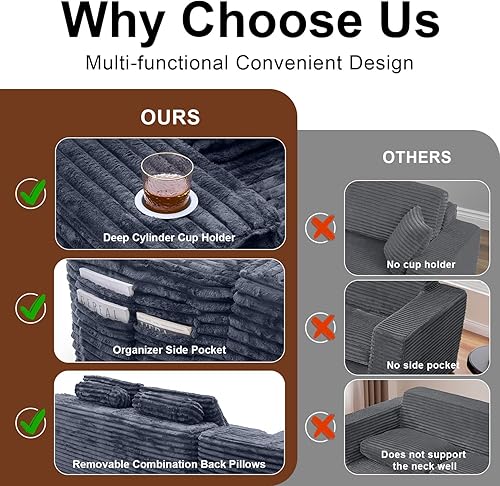 Miniatura 4 de Sofá modular Cloud con diván en forma de L, moderno sofá modular con asiento profundo, portavasos integrado y bolsillo de almacenamiento para sala