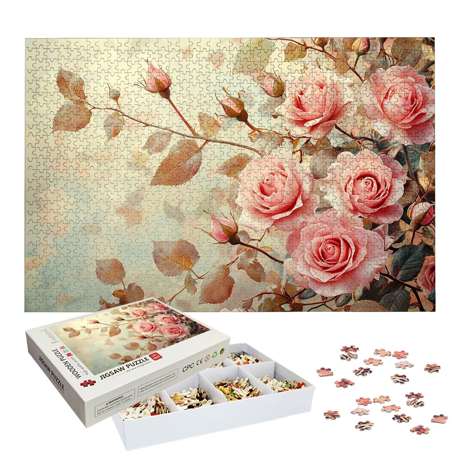 Puzzle 2000 sztuk dla dorosłych dzieci, puzzle z drewnianym kwiatem dla dorosłych, wymagające różowe łamigłówki, rodzinne gry edukacyjne, łamigłówki z pudełkiem do dekoracji domu, prezent dla kobiet i