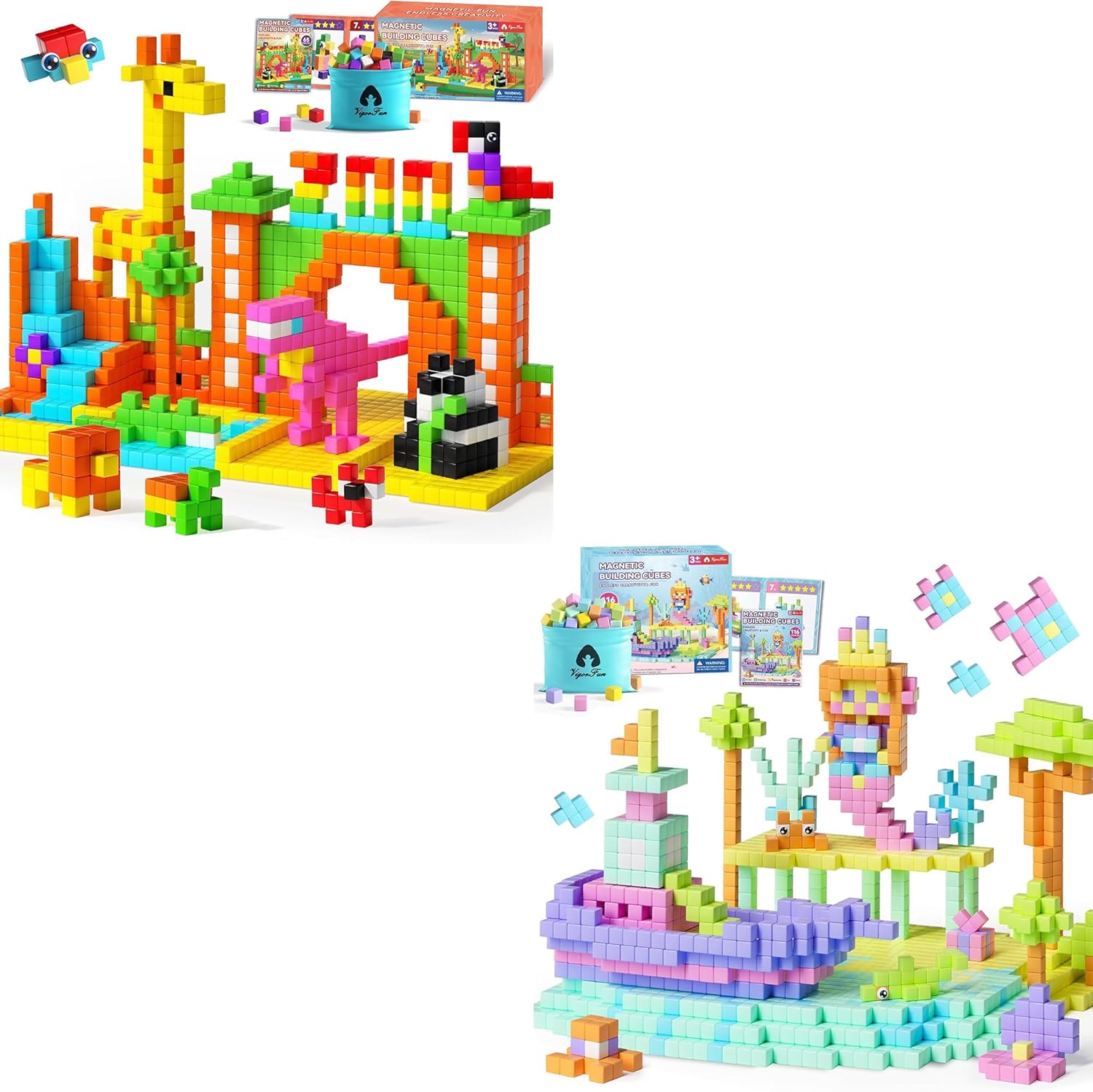 VigorFun 65 PCS Magnetic Blocks Set (Bright Color) & 116 PCS Magnetic Blocks Set (Macaron Color)