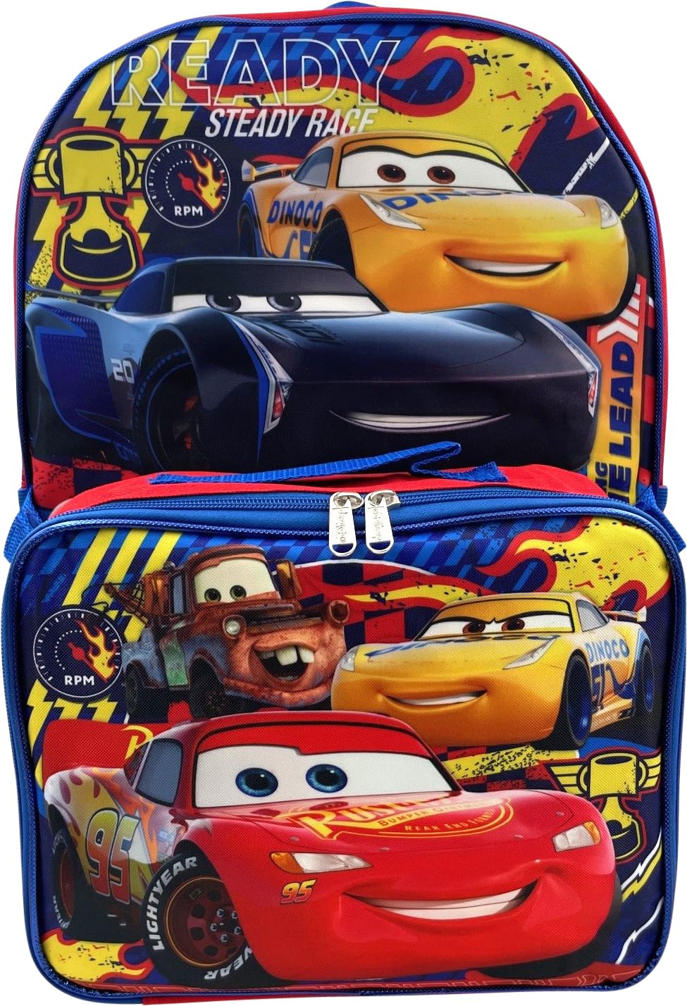 Ruz licensed children's backpack 16" with removable lunch box, multi-colored, L, Cars Ready