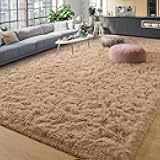 YJ.GWL Area Rugs for Living Room Bedroom, 5x8 Machine Washable Large Beige Carpet, Soft Fluffy Shaggy Thick Big Shag Indoor Floor Rug for Kids Boy and Girls Room Dorm Home Decor Aesthetic