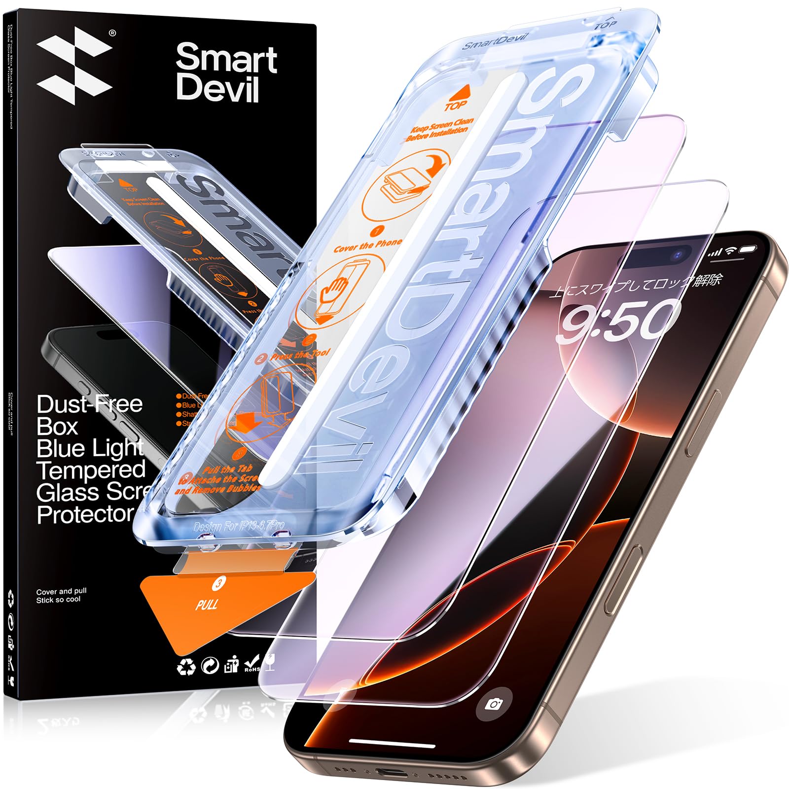 【目の疲れ軽減】SmartDevil iPhone16Pro用ガラスフィルム 2…