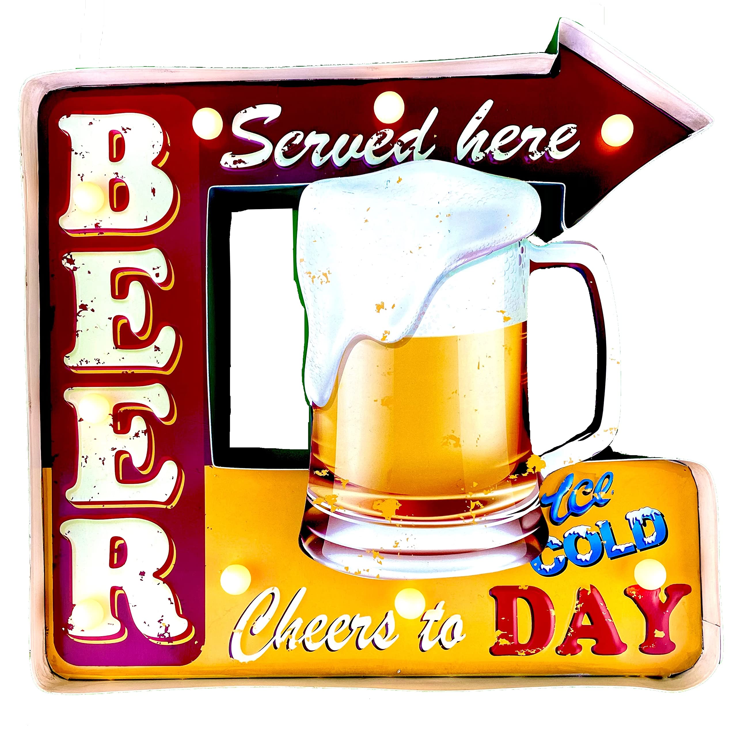 Cartel Luminoso Cerveza para Bar — Original Cartel Retro American Retro Sign. Cartel Luminoso Led para Pub y Restaurante. Decoración Letrero Vintage 42x41x5cm (9094)