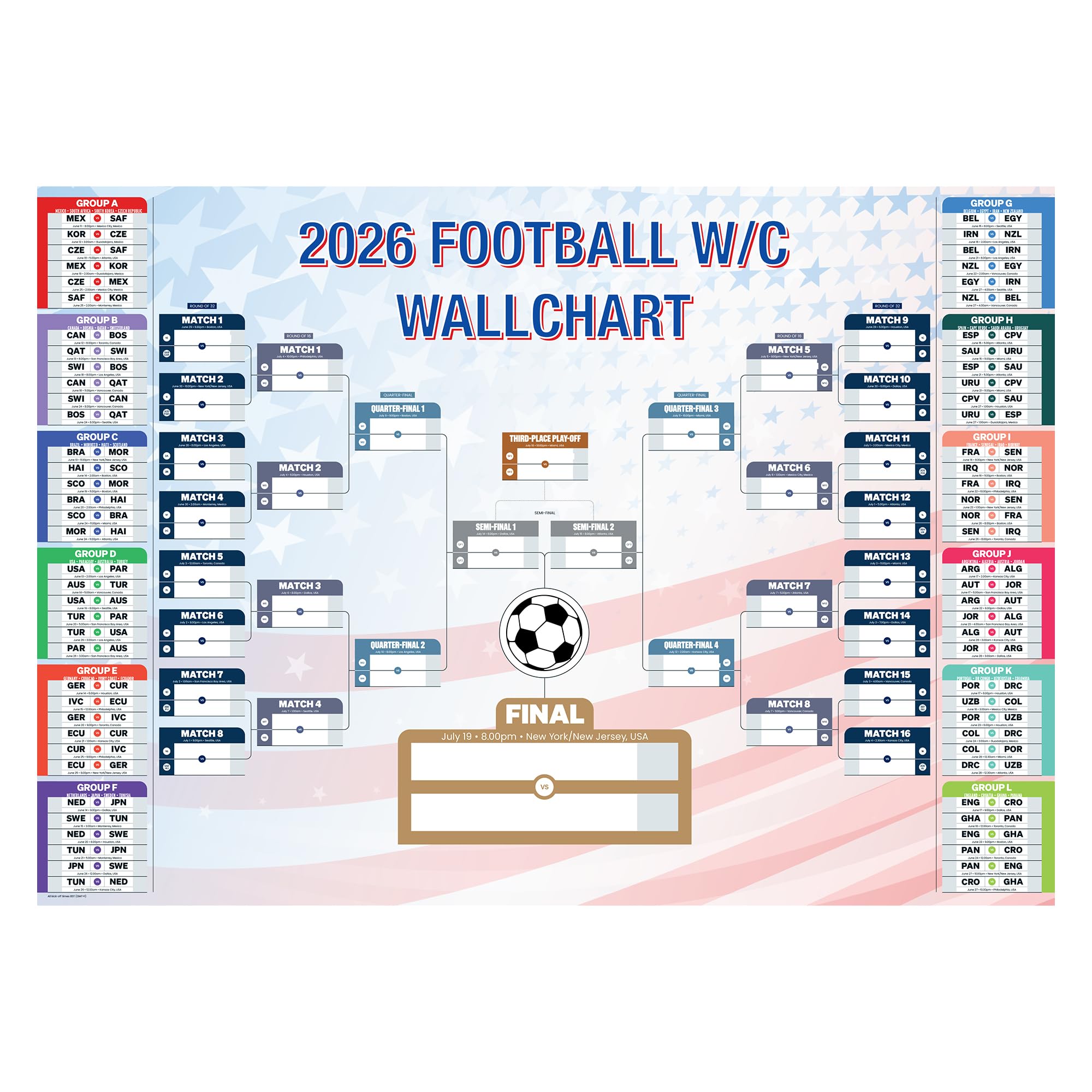 World Cup 2026 Wall Chart + Sweep Stake Kit. A1 (84x59cm). Full Schedule with UK kick-Off Times.