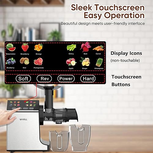 Miniatura 7 de whall Exprimidores lentos para masticar, exprimidores, exprimidores de prensa en frío, máquinas profesionales de jugo de acero inoxidable para