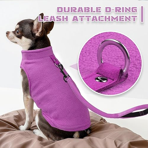 Miniatura 10 de PETCARE Suéter pequeño para perro y gato, chaleco de forro polar, chaqueta suave para perro con correa de anillo tórico para invierno, abrigo cálido