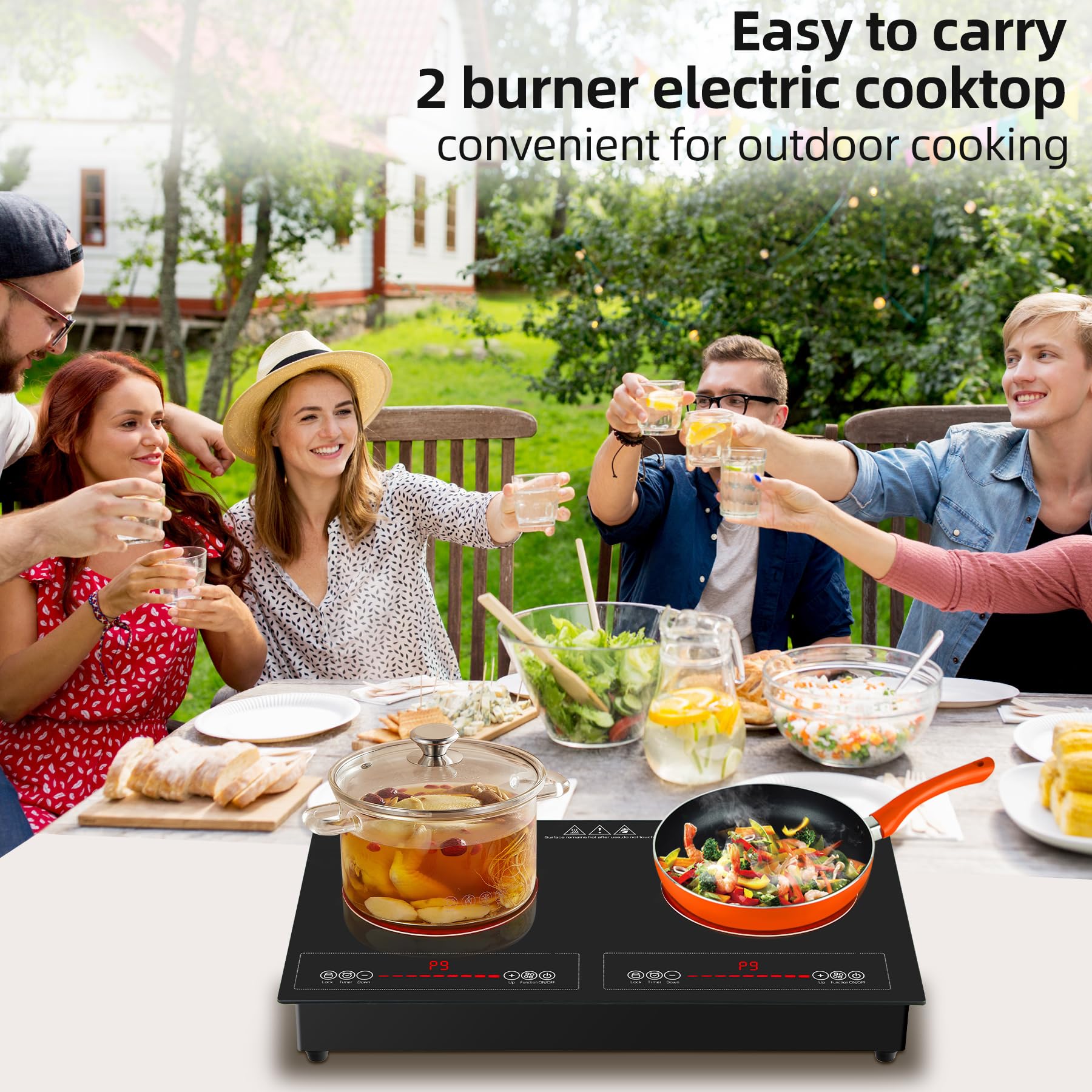 Wesonorous 2 Burner Electric Cooktop,110V 2500W Electric Stove Top with Touch Control,9 Heating Level,Timer & Kid Safety 2 burner cooktop. view 2