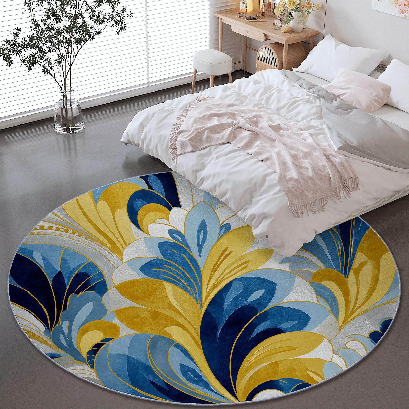 Tapis rond antidérapant chambre d'enfant lavable 90cm