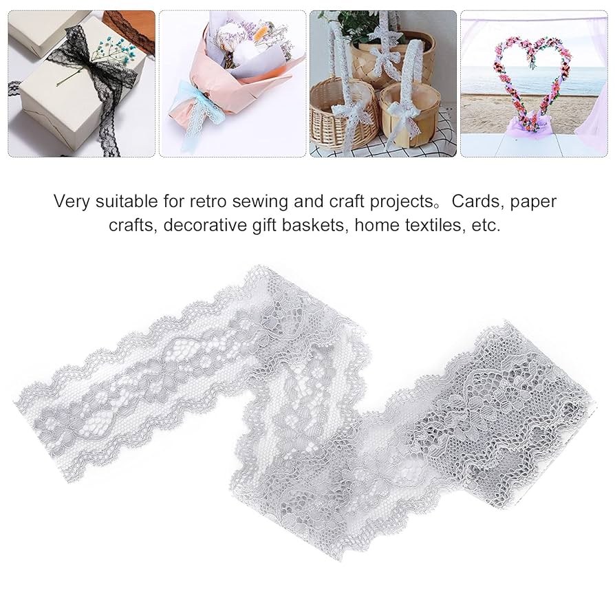 Amazon.co.jp: 花柄レースリボン、グレーレースリボン幅5.5cm