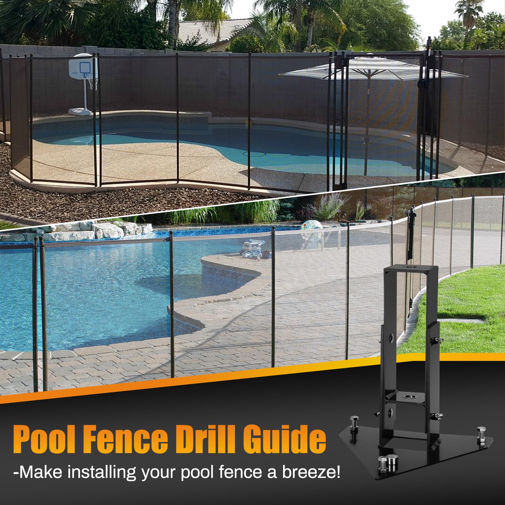 Pool Fence Drilling Guide with a Bubble Level,Used for Installing DIY Pool Fences,Helps You Accurately Drill Holes in Concrete for Fence Installation.The Anchor Hole Size is 5/8 Inches.