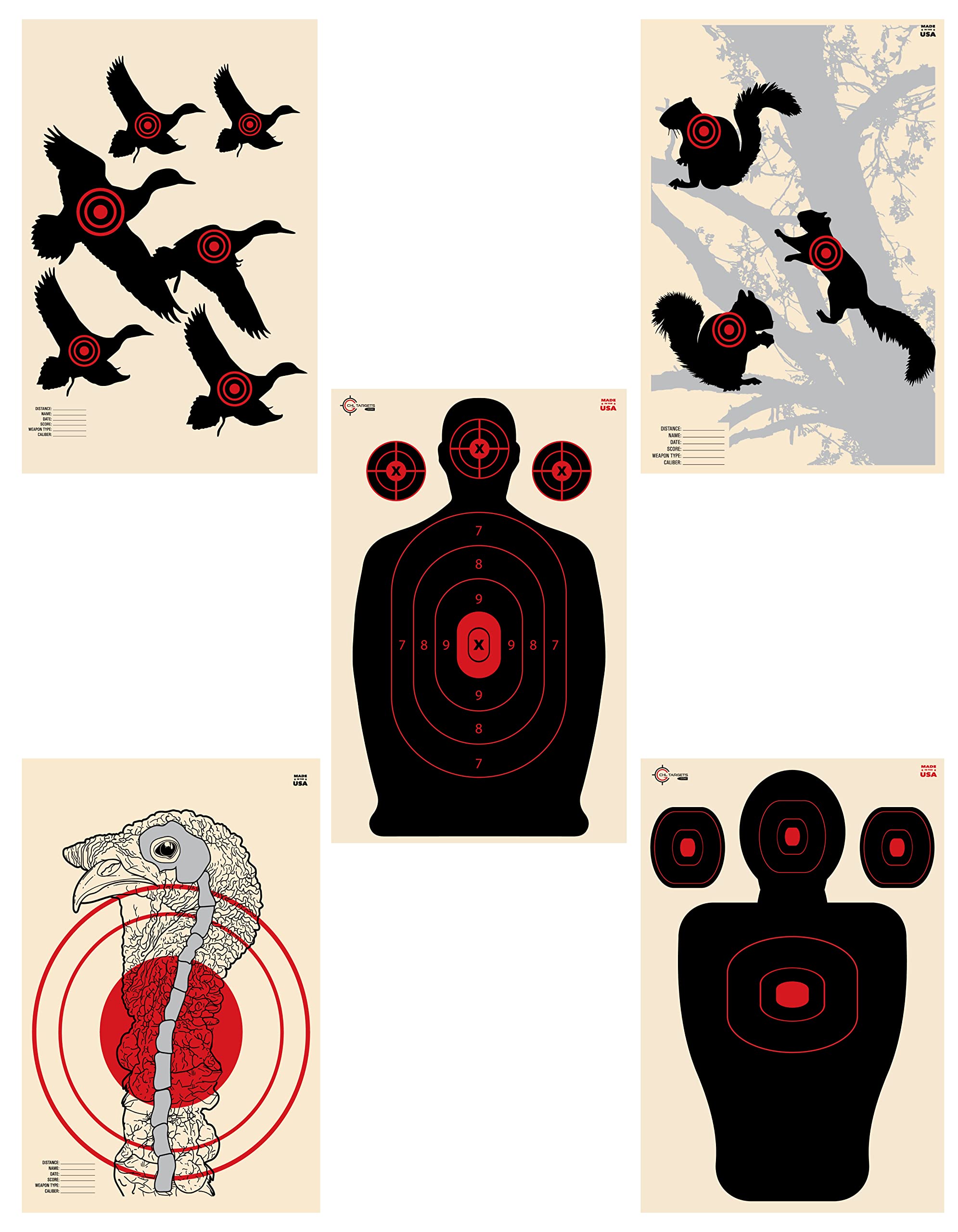 Buy Shooting Range Targets, 50 Target Pack, 10 Targets of Each Target Design, Silhouette Targets