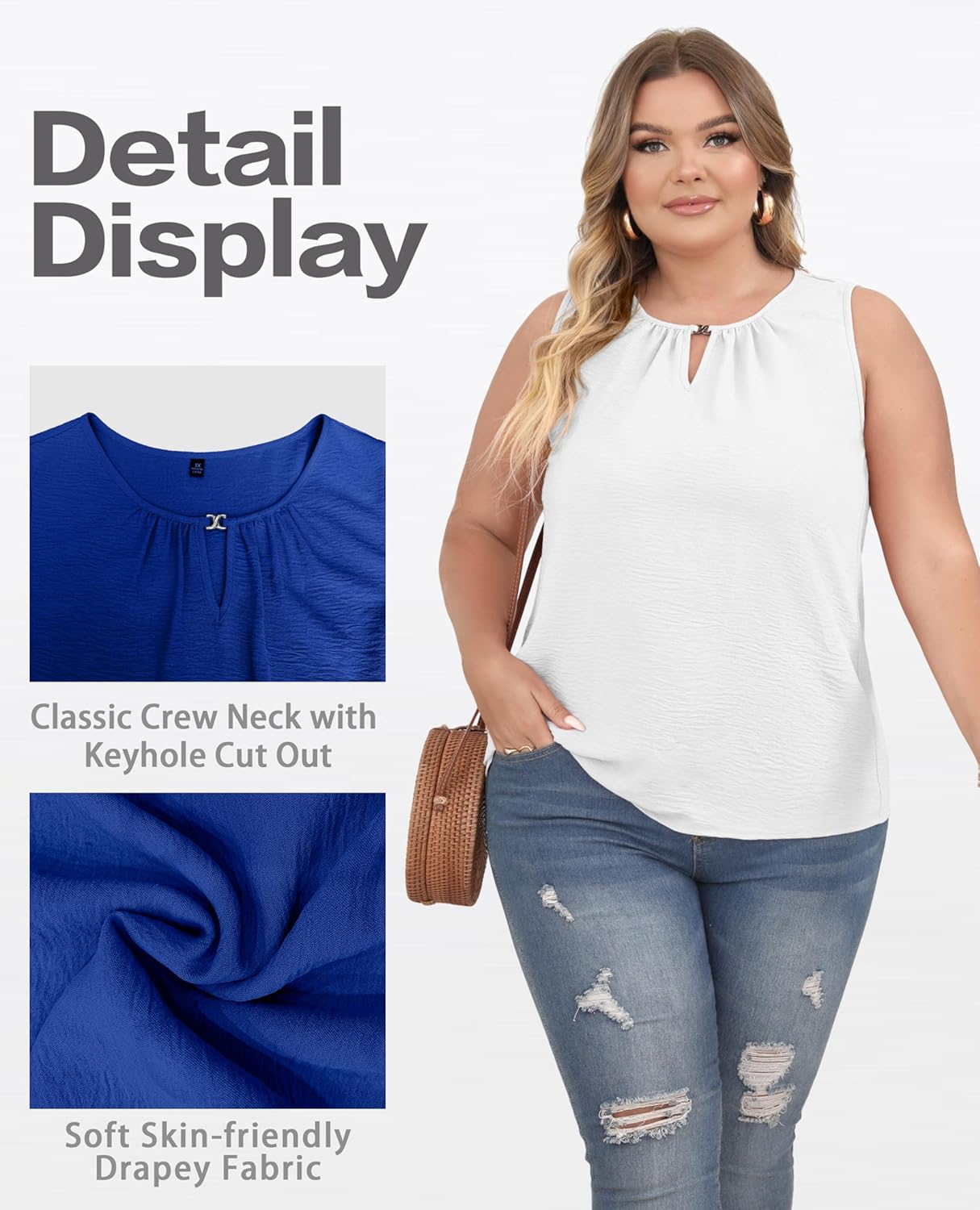 OLRIK Plus Size Tank Tops for Women Loose Fit Sleeveless Crew Neck Blouse 2026 Fashion Top - Image 5