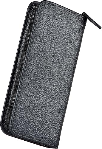 Miniatura 7 de Lanxivi Funda de piel auténtica para pluma estilográfica con 3 ranuras divididas, color negro, estuche con cremallera para bolígrafo, soporte de