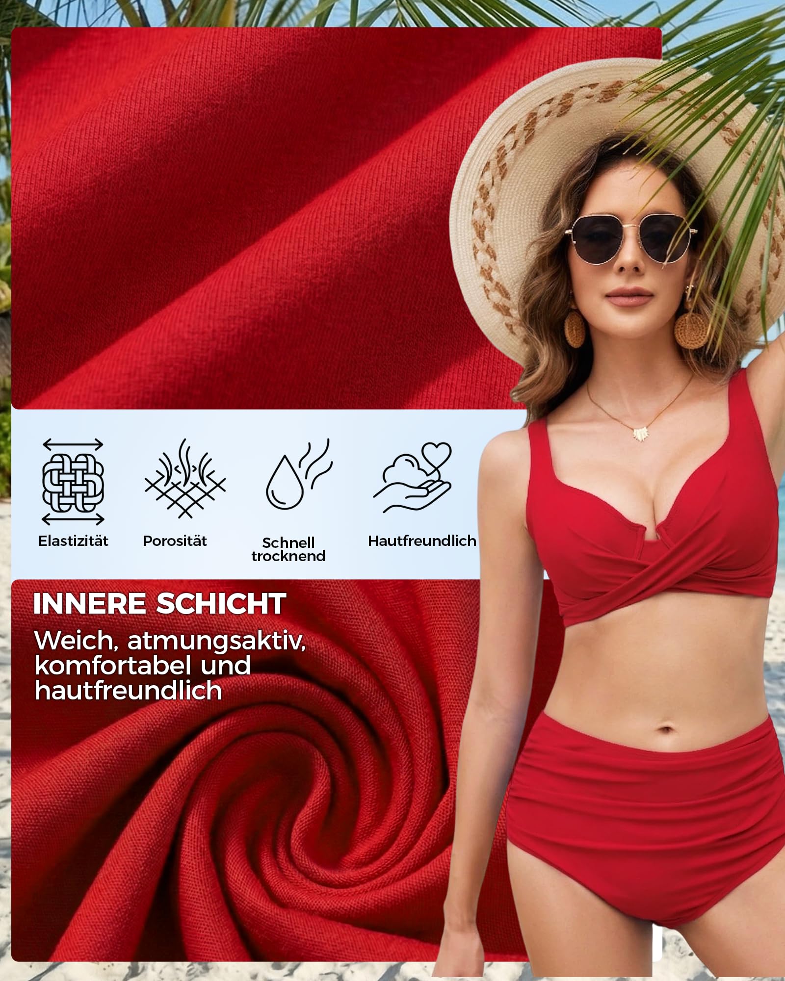 Bikini Damen Set Mit Bügel, Bauchweg Bikini High Waist Curvy | Bikini Oberteil Push Up Zweiteiler Badeanzug Hohe Taille Sexy Bademode Shape Swimsuit S-XXL